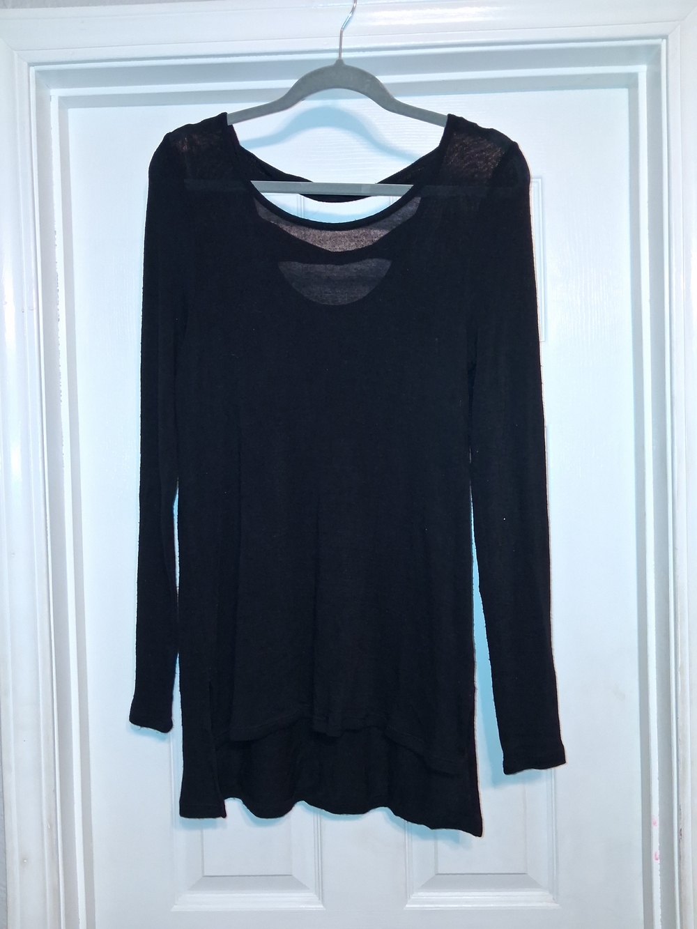a.n.a Black Long Sleeve Tunic Top with Scoop Neck